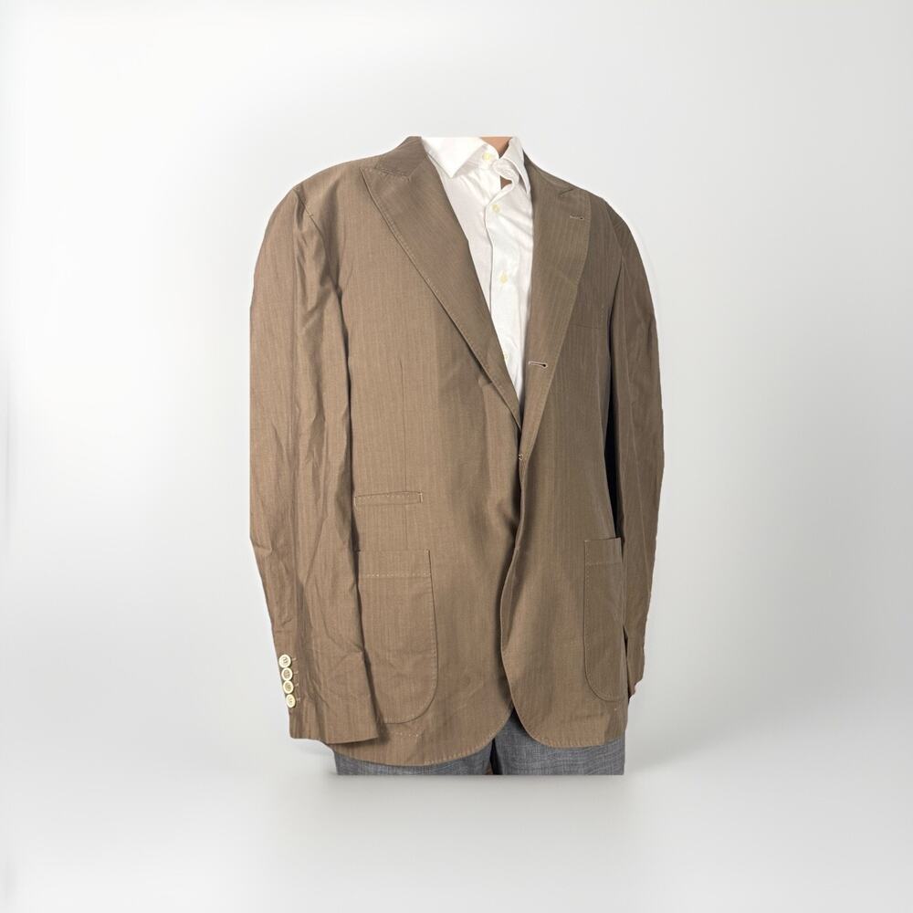 Brunello Cucinelli Brown Herringbone Peak Lapel Sportcoat Blazer Suit 56/46 US